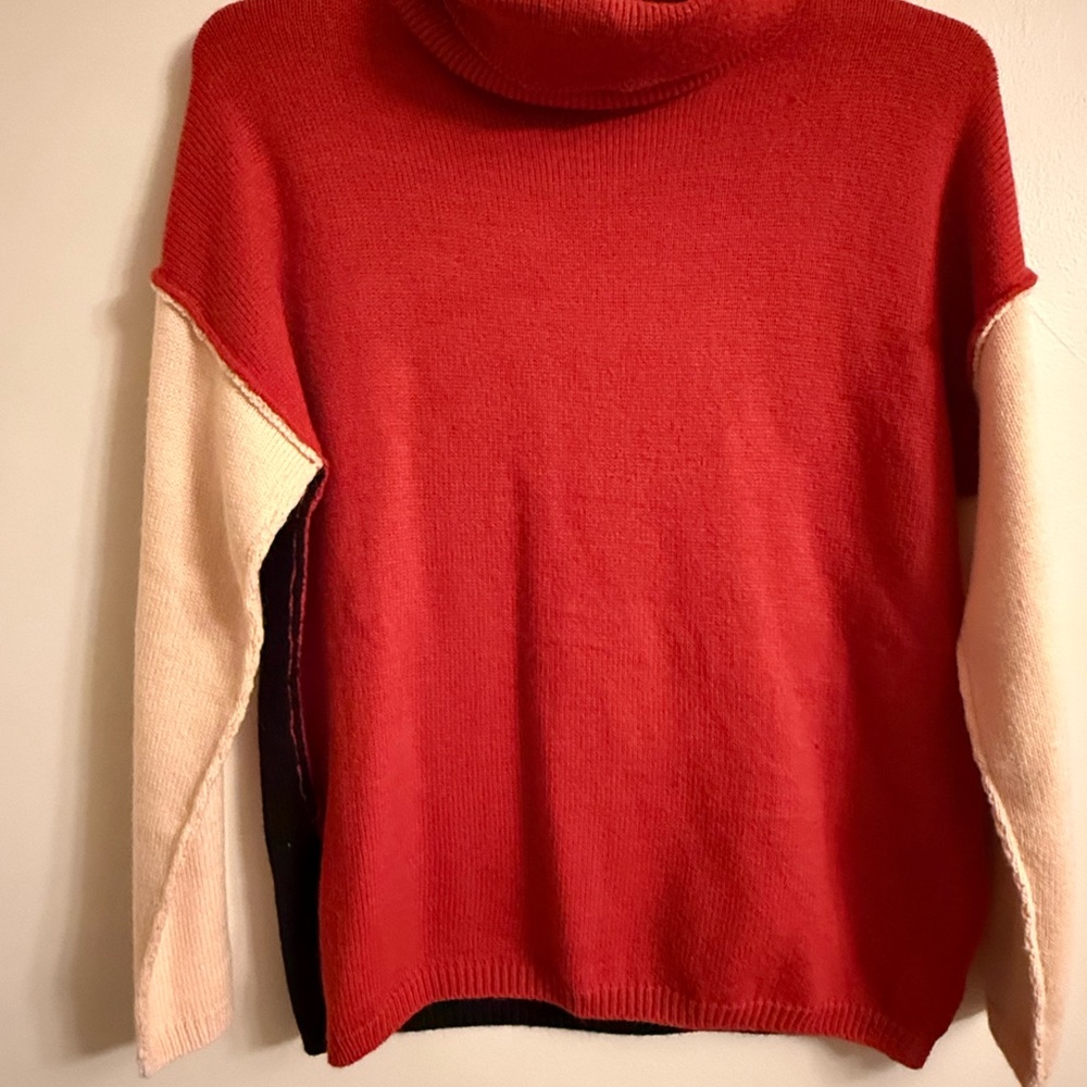 Red and Cream Women's Sweater